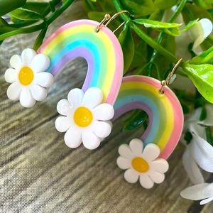 Rainbow and flower earrings.